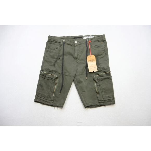 Grindhouse Cargo Jean Shorts Jorts Distressed Olive Denim Stretch Mens Sz 40 NWT - Picture 1 of 11